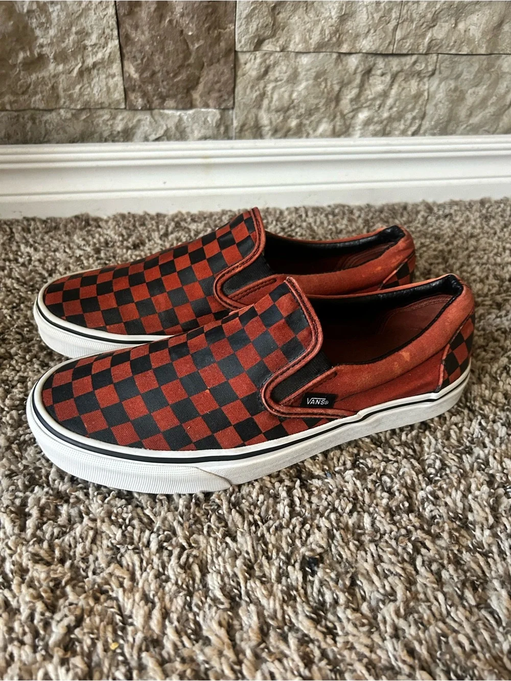 Vans Slip-On Leopard Print Checkerboard Canvas Shoes - Brown/Black